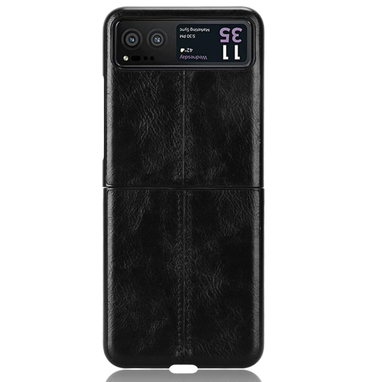 For Motorola Moto Razr 40 Cow Pattern Sewing Back Cover Phone Case(Black)