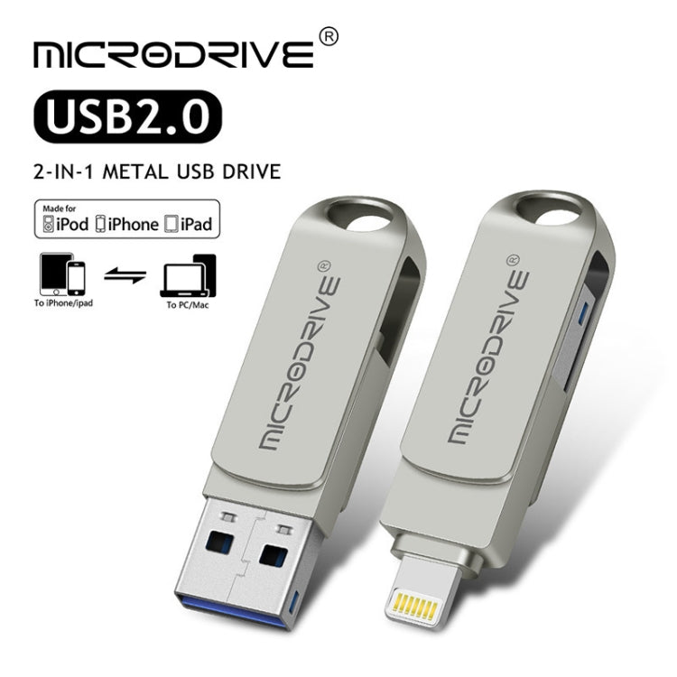 MicroDrive 2 In 1  8 Pin + USB 2.0 Portable Metal USB Flash Disk, Capacity:16GB(Silver)