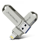 MicroDrive 2 In 1  8 Pin + USB 2.0 Portable Metal USB Flash Disk, Capacity:16GB(Silver)