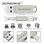 MicroDrive 2 In 1  8 Pin + USB 2.0 Portable Metal USB Flash Disk, Capacity:16GB(Silver)