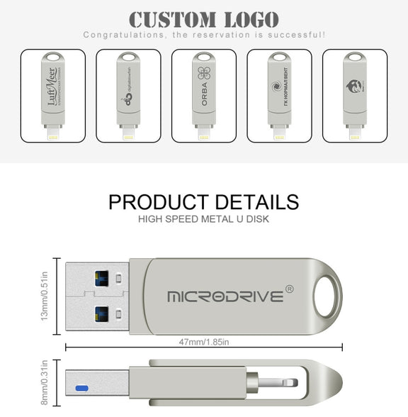 MicroDrive 2 In 1  8 Pin + USB 2.0 Portable Metal USB Flash Disk, Capacity:16GB(Silver)