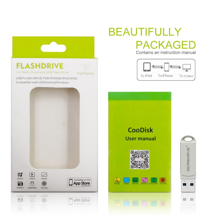 MicroDrive 2 In 1  8 Pin + USB 2.0 Portable Metal USB Flash Disk, Capacity:16GB(Silver)