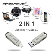 MicroDrive 2 In 1  8 Pin + USB 2.0 Portable Metal USB Flash Disk, Capacity:16GB(Silver)