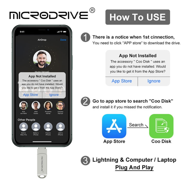 MicroDrive 2 In 1  8 Pin + USB 2.0 Portable Metal USB Flash Disk, Capacity:16GB(Silver)