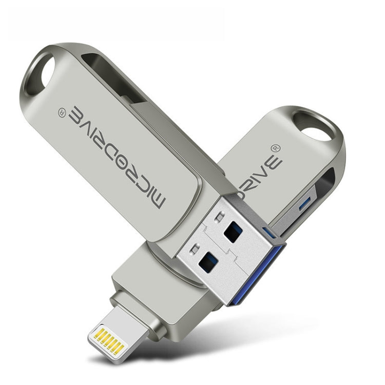 MicroDrive 2 In 1  8 Pin + USB 2.0 Portable Metal USB Flash Disk, Capacity:32GB(Silver)