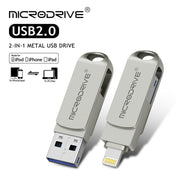 MicroDrive 2 In 1  8 Pin + USB 2.0 Portable Metal USB Flash Disk, Capacity:64GB(Silver)