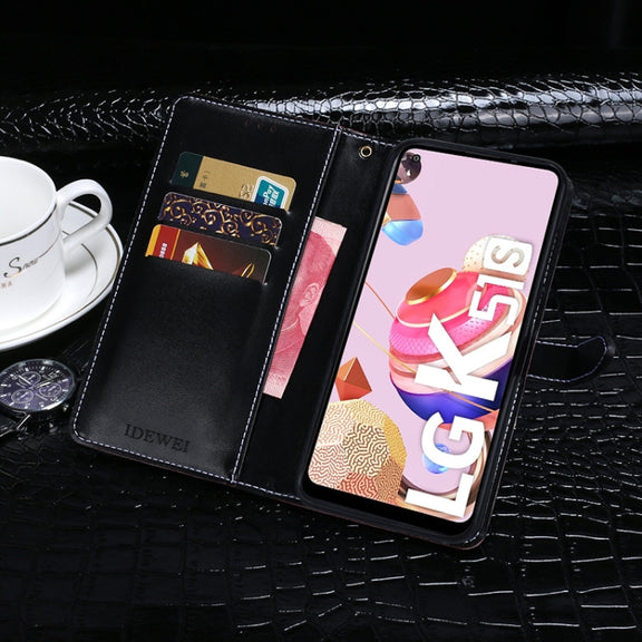 For LG K51S idewei Crocodile Texture Horizontal Flip Leather Case with Holder & Card Slots & Wallet(Dark Blue)
