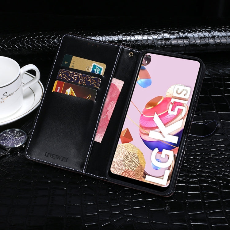 For LG K51S idewei Crocodile Texture Horizontal Flip Leather Case with Holder & Card Slots & Wallet(Dark Blue)