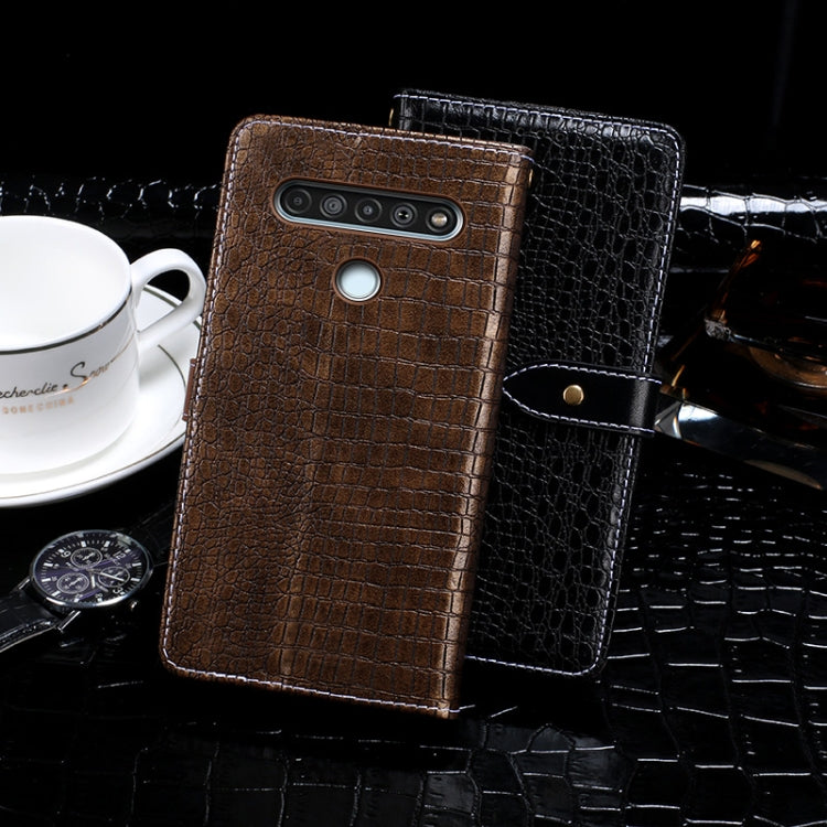 For LG K61 idewei Crocodile Texture Horizontal Flip Leather Case with Holder & Card Slots & Wallet(Black)