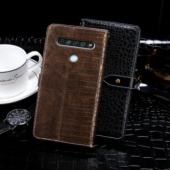 For LG K61 idewei Crocodile Texture Horizontal Flip Leather Case with Holder & Card Slots & Wallet(Dark Blue)