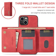 For iPhone 15 DG.MING M1 Series 3-Fold Multi Card Wallet Leather Phone Case(Red)