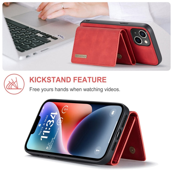 For iPhone 15 DG.MING M1 Series 3-Fold Multi Card Wallet Leather Phone Case(Red)