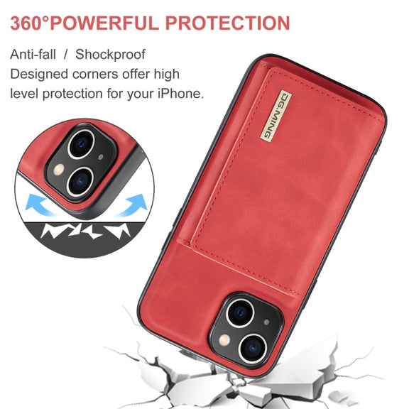 For iPhone 15 DG.MING M1 Series 3-Fold Multi Card Wallet Leather Phone Case(Red)