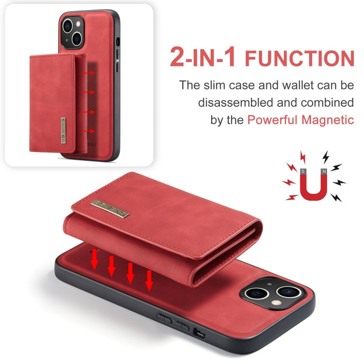 For iPhone 15 DG.MING M1 Series 3-Fold Multi Card Wallet Leather Phone Case(Red)