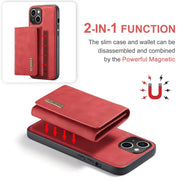 For iPhone 15 DG.MING M1 Series 3-Fold Multi Card Wallet Leather Phone Case(Red)