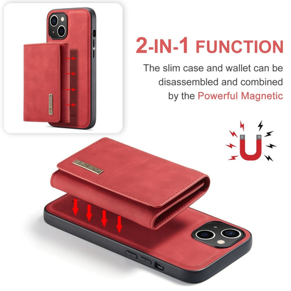 For iPhone 15 DG.MING M1 Series 3-Fold Multi Card Wallet Leather Phone Case(Red)