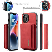 For iPhone 15 DG.MING M1 Series 3-Fold Multi Card Wallet Leather Phone Case(Red)