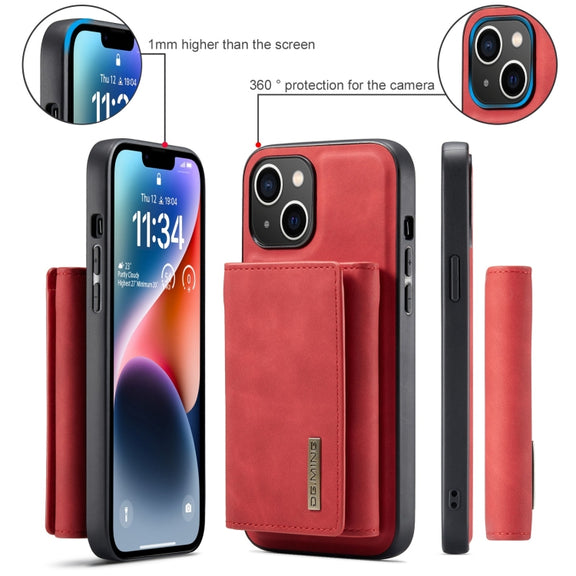 For iPhone 15 DG.MING M1 Series 3-Fold Multi Card Wallet Leather Phone Case(Red)