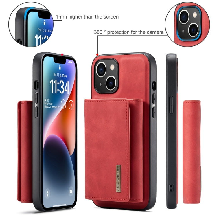 For iPhone 15 DG.MING M1 Series 3-Fold Multi Card Wallet Leather Phone Case(Red)