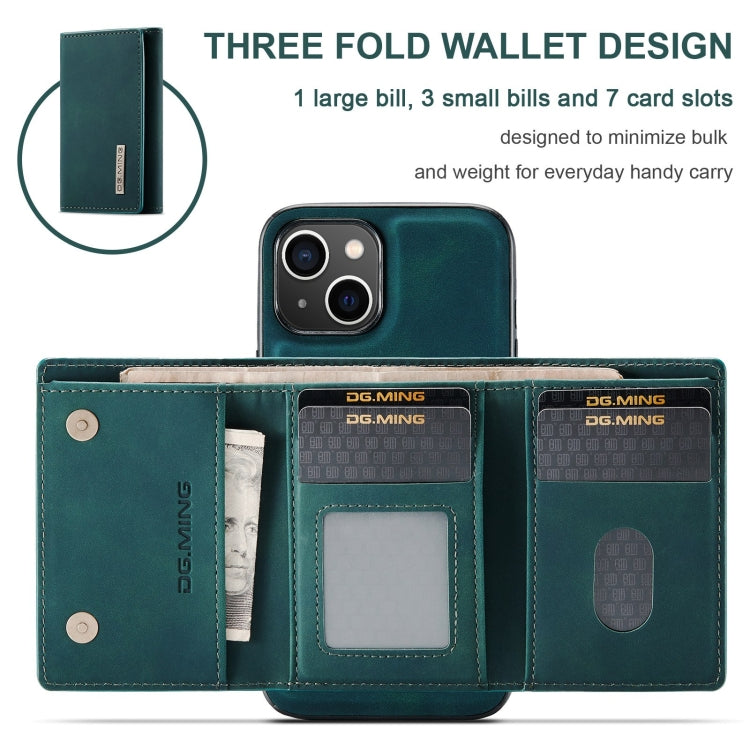 For iPhone 15 DG.MING M1 Series 3-Fold Multi Card Wallet Leather Phone Case(Green)