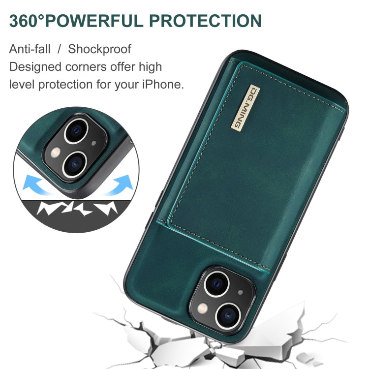 For iPhone 15 DG.MING M1 Series 3-Fold Multi Card Wallet Leather Phone Case(Green)