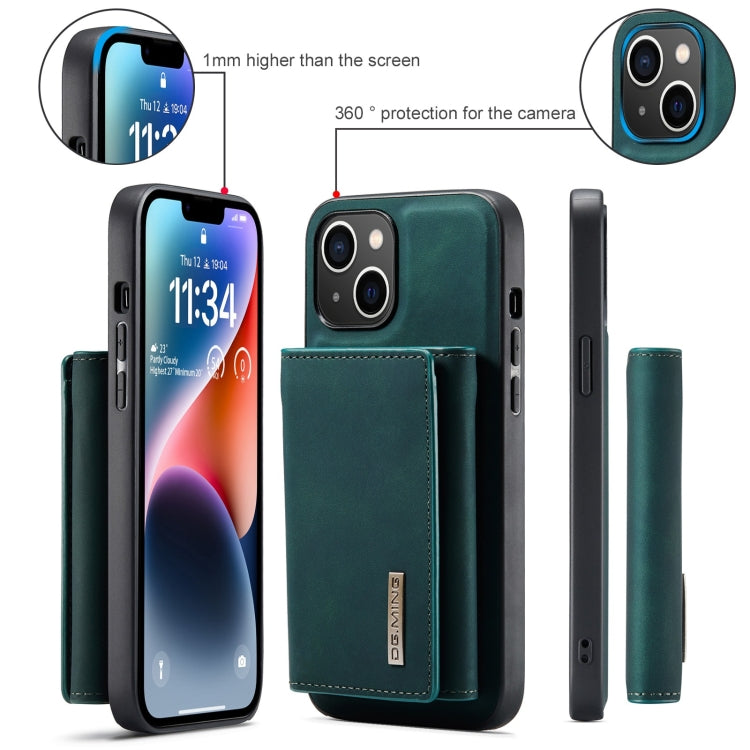 For iPhone 15 DG.MING M1 Series 3-Fold Multi Card Wallet Leather Phone Case(Green)