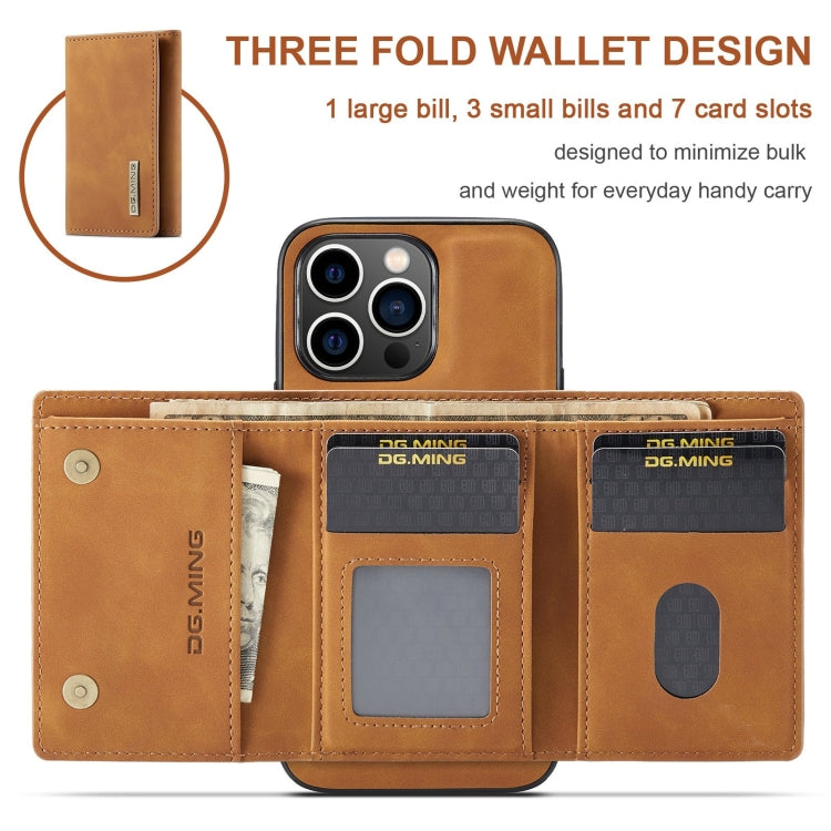 For iPhone 15 Pro Max DG.MING M1 Series 3-Fold Multi Card Wallet Leather Phone Case(Brown)