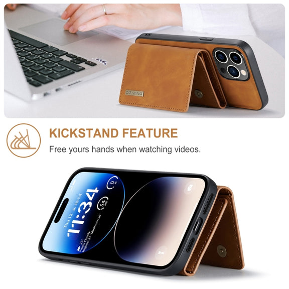 For iPhone 15 Pro Max DG.MING M1 Series 3-Fold Multi Card Wallet Leather Phone Case(Brown)