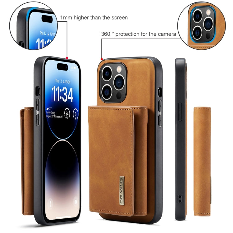 For iPhone 15 Pro Max DG.MING M1 Series 3-Fold Multi Card Wallet Leather Phone Case(Brown)