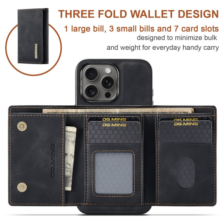 For iPhone 16 Pro Max DG.MING M1 Series 3-Fold Multi Card Wallet Leather Phone Case(Black)