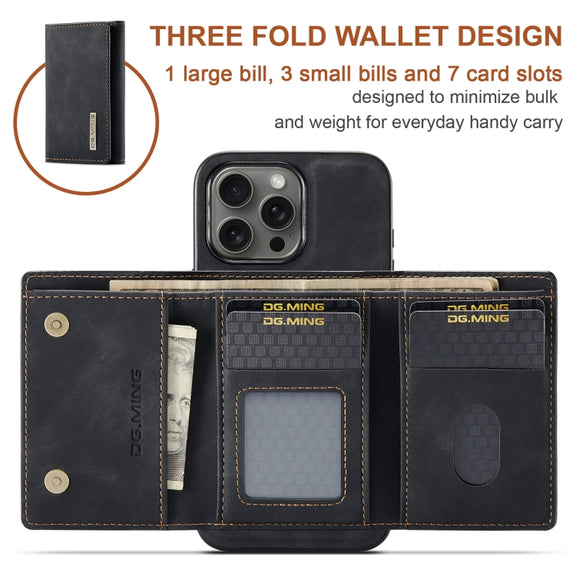 For iPhone 16 Pro Max DG.MING M1 Series 3-Fold Multi Card Wallet Leather Phone Case(Black)
