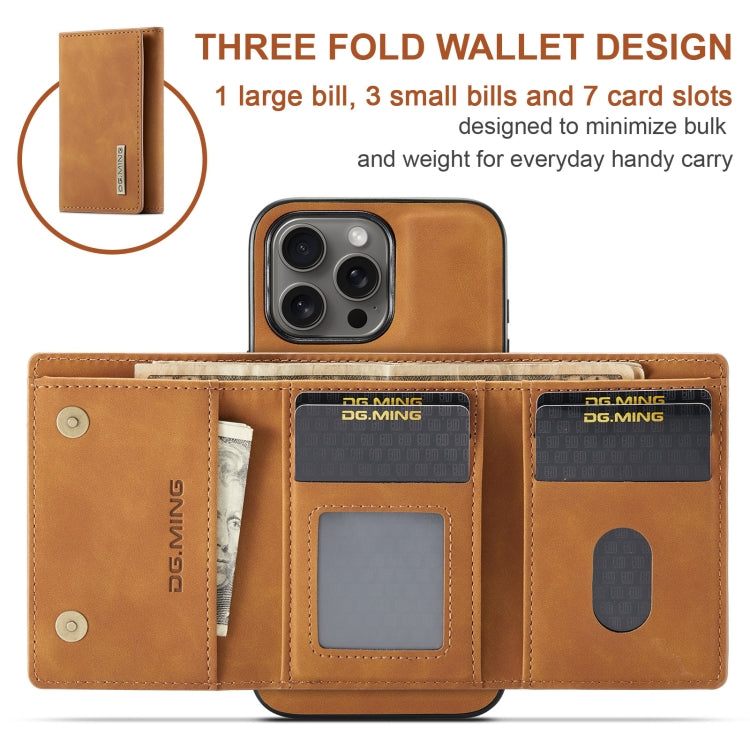 For iPhone 16 Pro Max DG.MING M1 Series 3-Fold Multi Card Wallet Leather Phone Case(Brown)