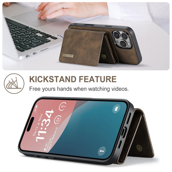 For iPhone 16 Pro Max DG.MING M1 Series 3-Fold Multi Card Wallet Leather Phone Case(Coffee)
