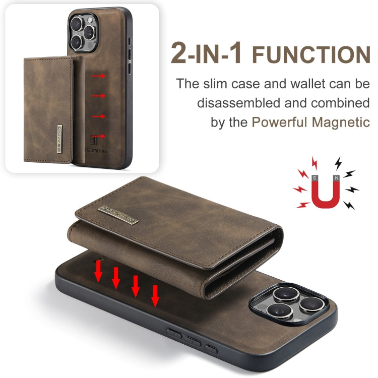 For iPhone 16 Pro Max DG.MING M1 Series 3-Fold Multi Card Wallet Leather Phone Case(Coffee)