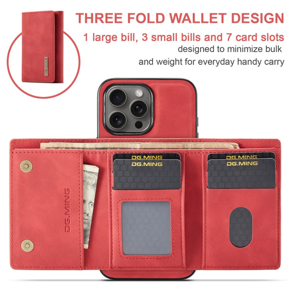 For iPhone 16 Pro Max DG.MING M1 Series 3-Fold Multi Card Wallet Leather Phone Case(Red)