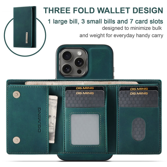 For iPhone 16 Pro Max DG.MING M1 Series 3-Fold Multi Card Wallet Leather Phone Case(Green)