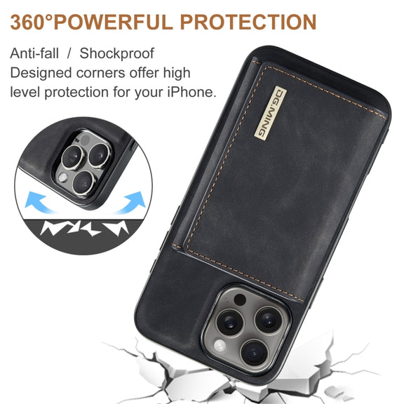 For iPhone 16 Pro DG.MING M1 Series 3-Fold Multi Card Wallet Leather Phone Case(Black)