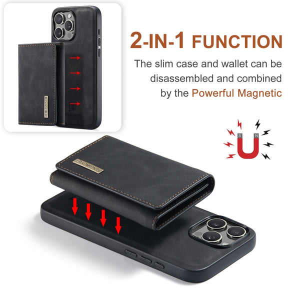 For iPhone 16 Pro DG.MING M1 Series 3-Fold Multi Card Wallet Leather Phone Case(Black)