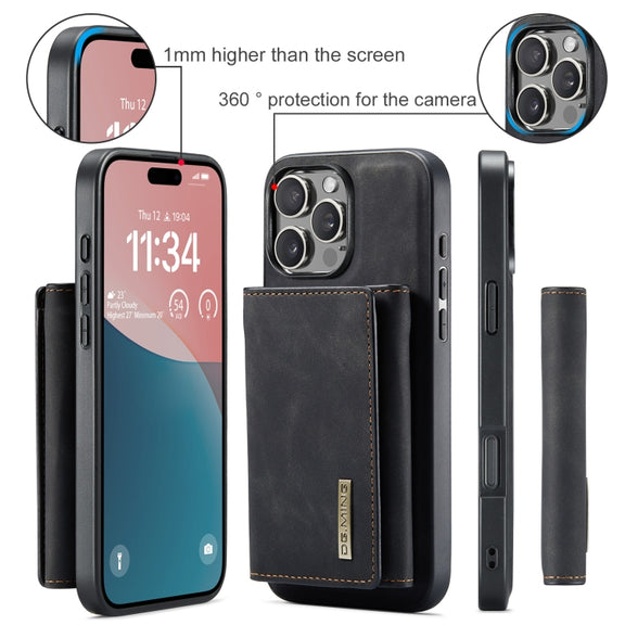 For iPhone 16 Pro DG.MING M1 Series 3-Fold Multi Card Wallet Leather Phone Case(Black)