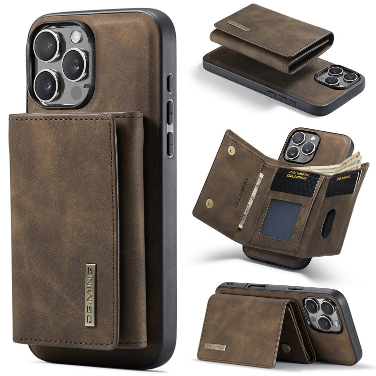 For iPhone 16 Pro DG.MING M1 Series 3-Fold Multi Card Wallet Leather Phone Case(Coffee)