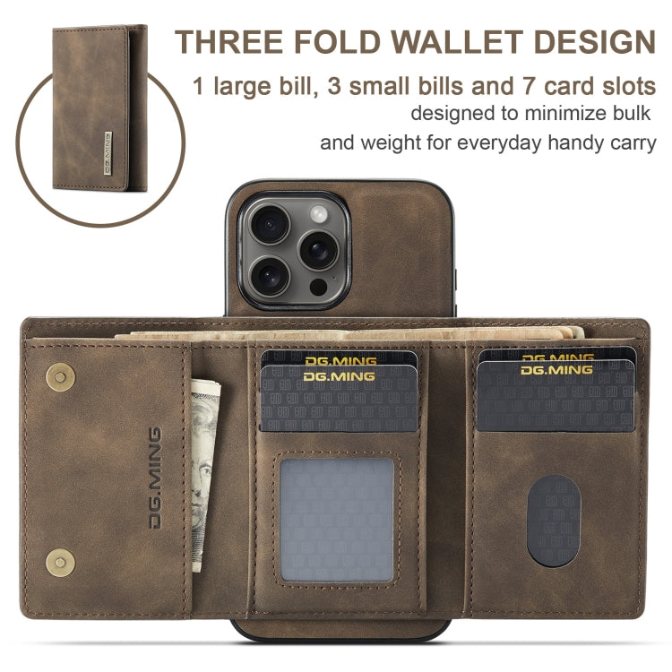 For iPhone 16 Pro DG.MING M1 Series 3-Fold Multi Card Wallet Leather Phone Case(Coffee)