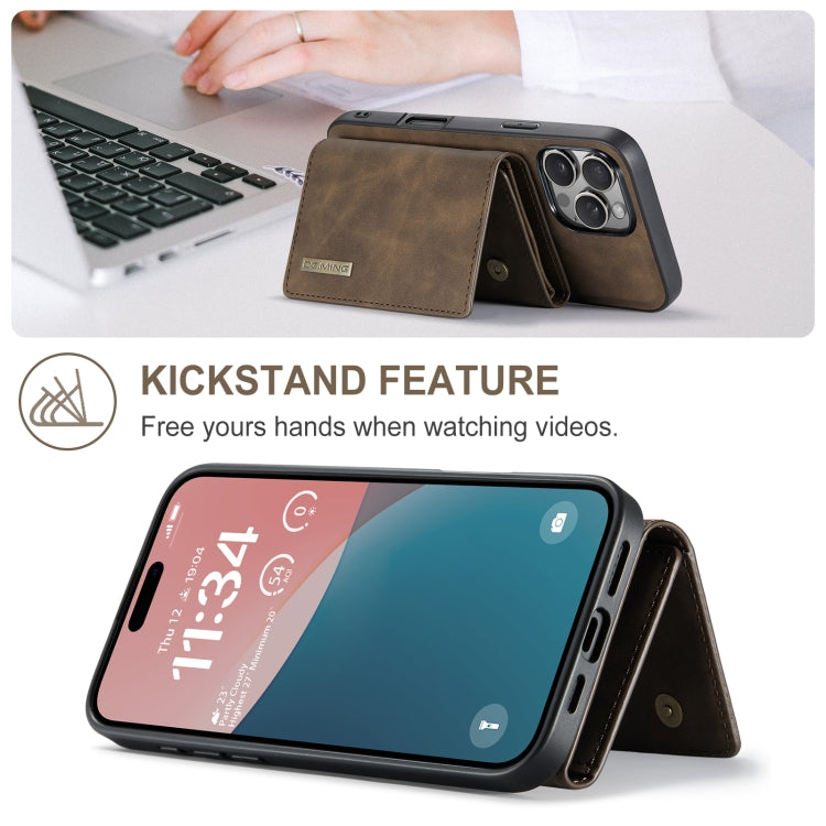 For iPhone 16 Pro DG.MING M1 Series 3-Fold Multi Card Wallet Leather Phone Case(Coffee)