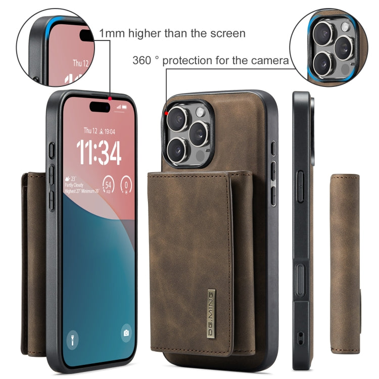 For iPhone 16 Pro DG.MING M1 Series 3-Fold Multi Card Wallet Leather Phone Case(Coffee)