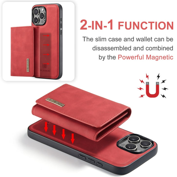 For iPhone 16 Pro DG.MING M1 Series 3-Fold Multi Card Wallet Leather Phone Case(Red)