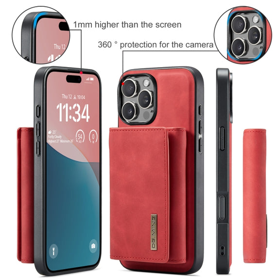 For iPhone 16 Pro DG.MING M1 Series 3-Fold Multi Card Wallet Leather Phone Case(Red)