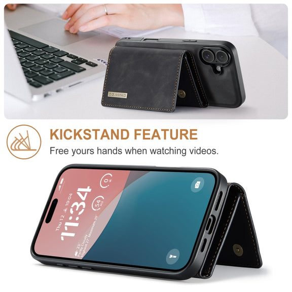For iPhone 16 Plus DG.MING M1 Series 3-Fold Multi Card Wallet Leather Phone Case(Black)