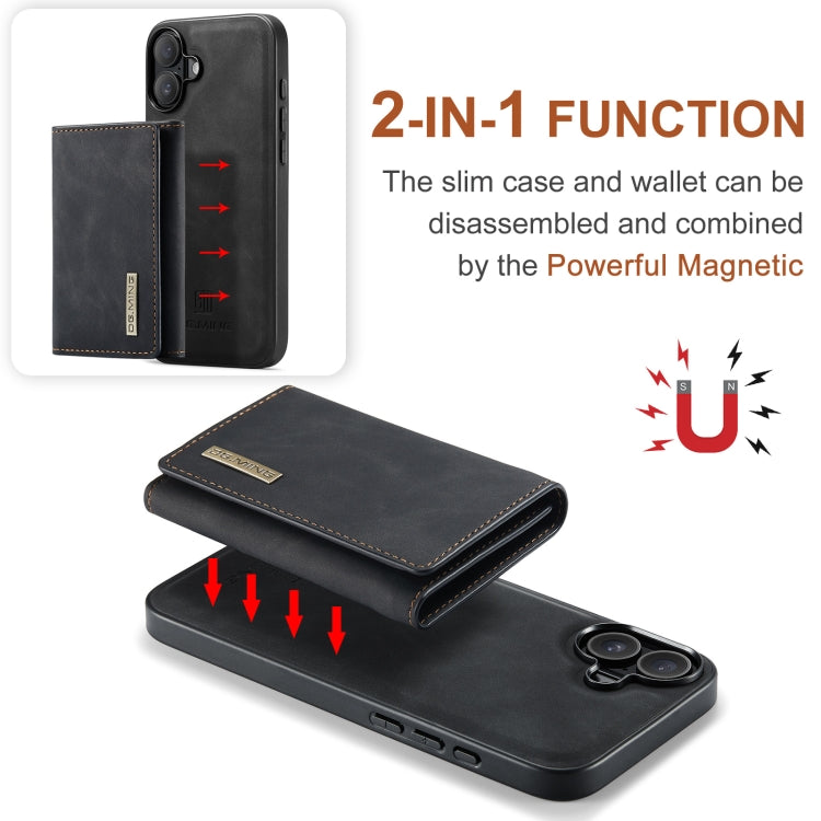 For iPhone 16 Plus DG.MING M1 Series 3-Fold Multi Card Wallet Leather Phone Case(Black)