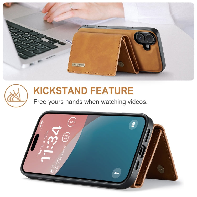 For iPhone 16 Plus DG.MING M1 Series 3-Fold Multi Card Wallet Leather Phone Case(Brown)