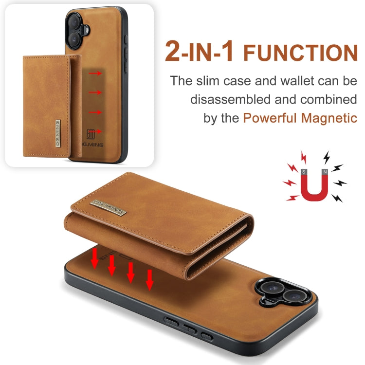 For iPhone 16 Plus DG.MING M1 Series 3-Fold Multi Card Wallet Leather Phone Case(Brown)
