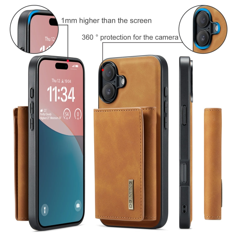For iPhone 16 Plus DG.MING M1 Series 3-Fold Multi Card Wallet Leather Phone Case(Brown)
